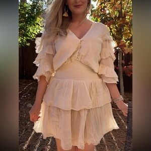 Jens Pirate Booty Ruffle V-Neck Smocked Waist Dress 100% Cotton